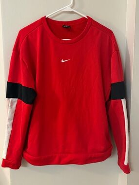 Nike Red Sweatshirt with Black & White Sleeve Stripes